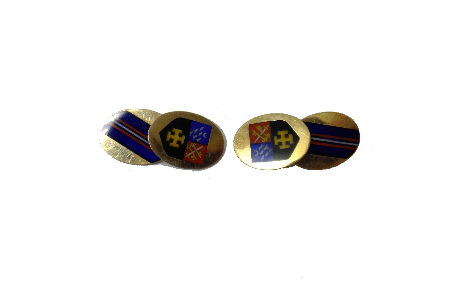 Appraisal: A pair of ct gold and enamelled oval cufflinks decorated