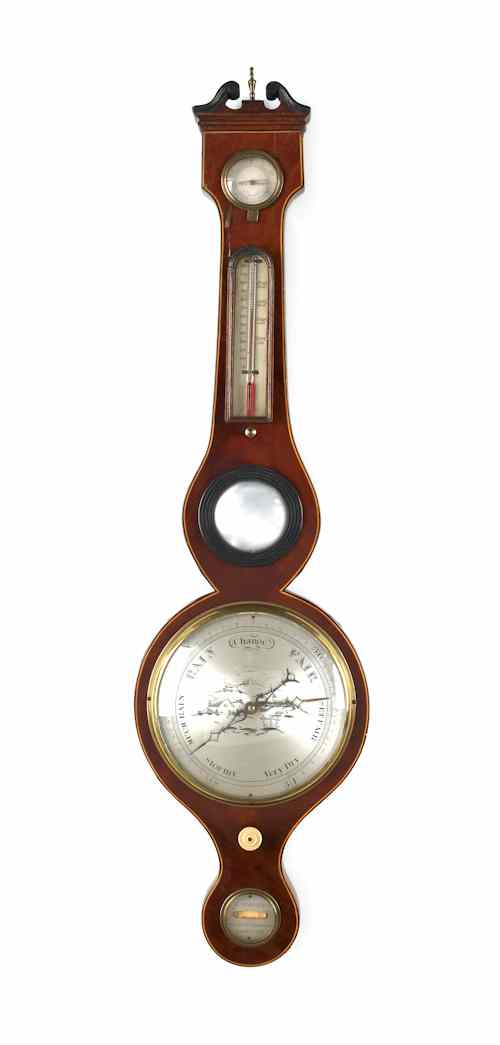 Appraisal: English mahogany banjo barometer early th c signed F Formenti