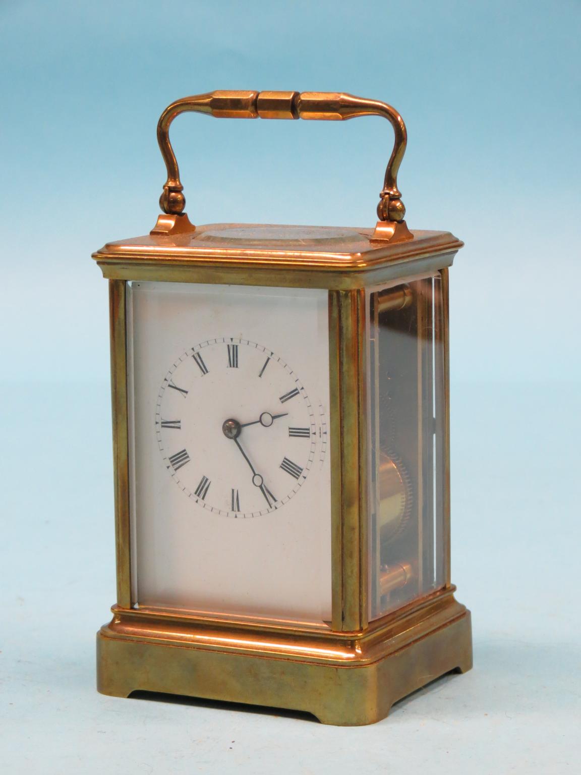 Appraisal: A French carriage clock enamelled dial with moon hands -day