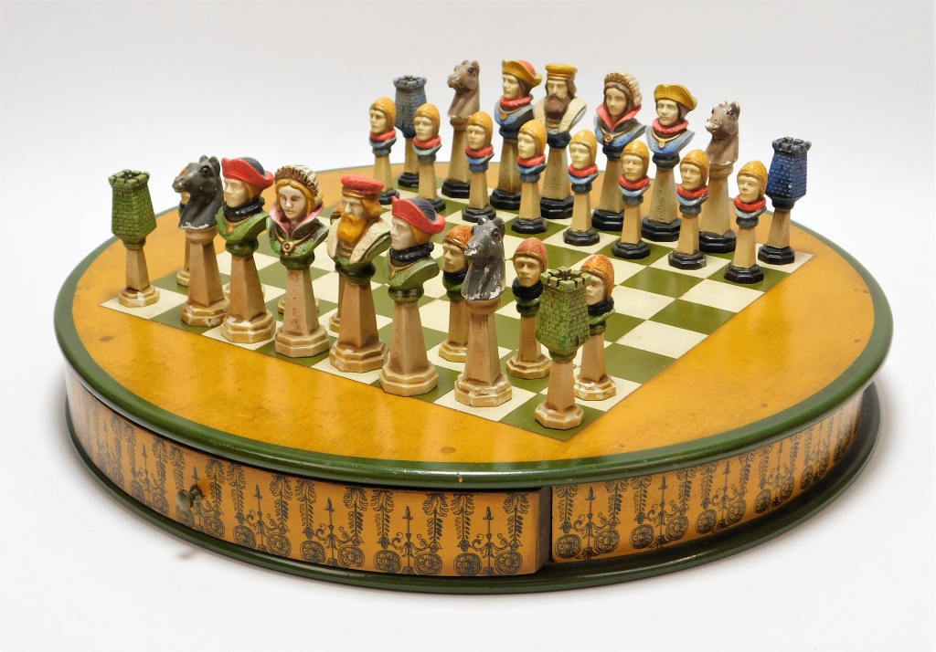 Appraisal: ANRI MEDIOLANUM STYLE ITALIAN FIGURAL CHESS SET Italy th CenturyFigural