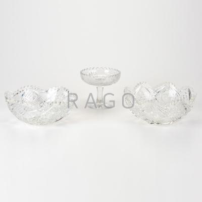 Appraisal: CUT GLASS Footed candy dish with floral motifs and two