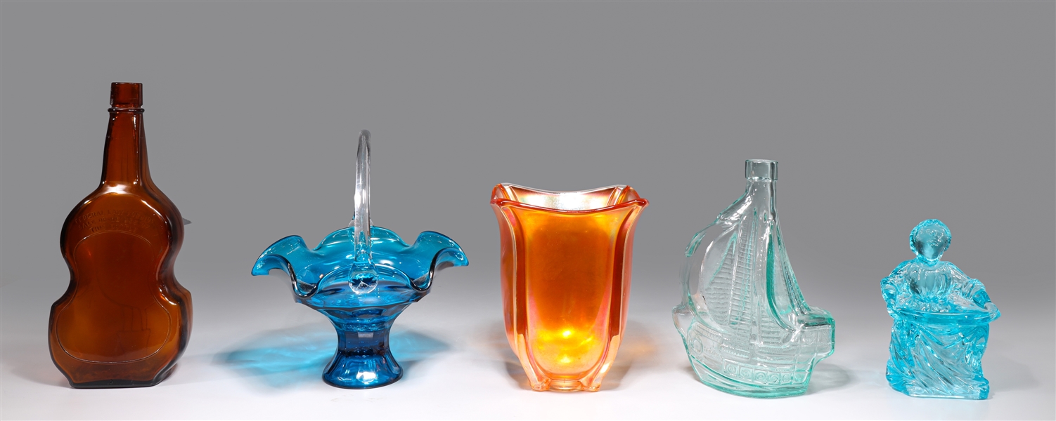 Appraisal: Group of five vintage glassware including Fenton Fenton iridescent orange