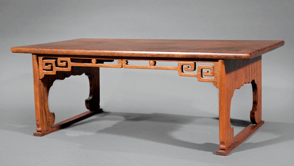 Appraisal: Chinese Hardwood Recessed-Leg Table-Form Stand probably th c rectangular plank