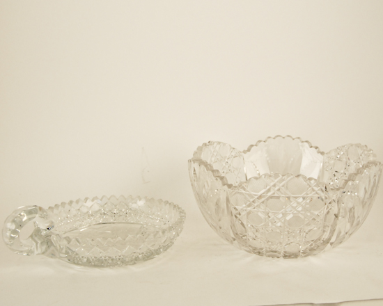 Appraisal: Pieces Cut Glass Nappy dia chips Bowl H dia