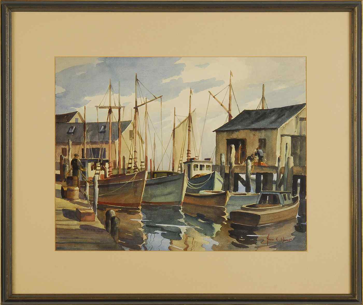 Appraisal: JOHN CUTHBERT HAREAmerican - Dock scene with boats and figures