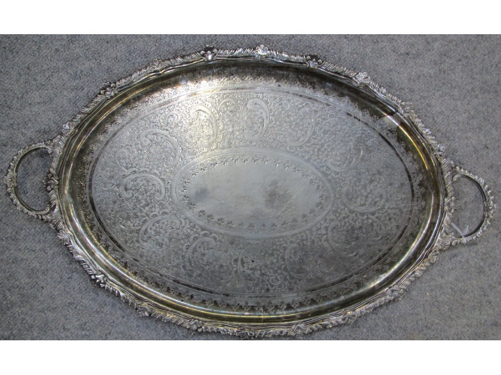 Appraisal: Silver plated double handled tray