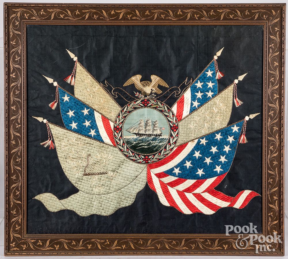 Appraisal: Good South Pacific patriotic needlework ca Good South Pacific patriotic