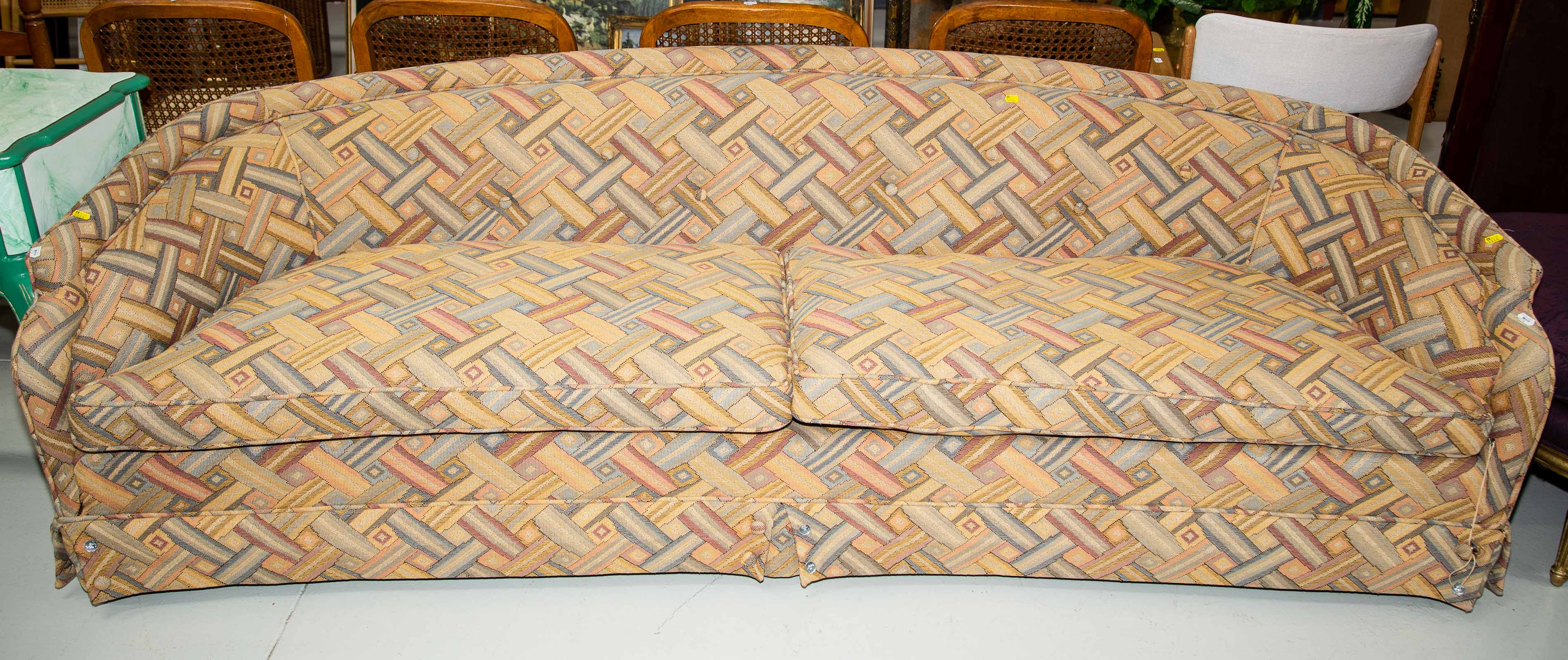 Appraisal: MODERN UPHOLSTERED SOFA With needlepoint style upholstery