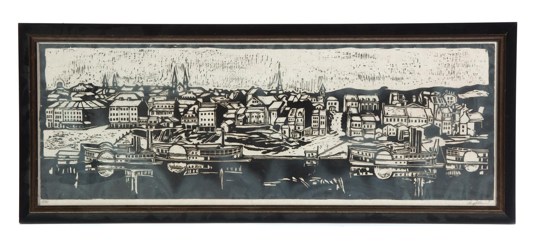 Appraisal: WOODCUT OF CINCINNATI WATERFRONT BY LONGFELLOW AMERICAN LATE TH CENTURY