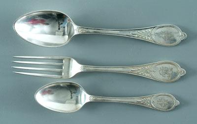 Appraisal: pieces Tiffany sterling flatware unknown pattern oval handles marked J