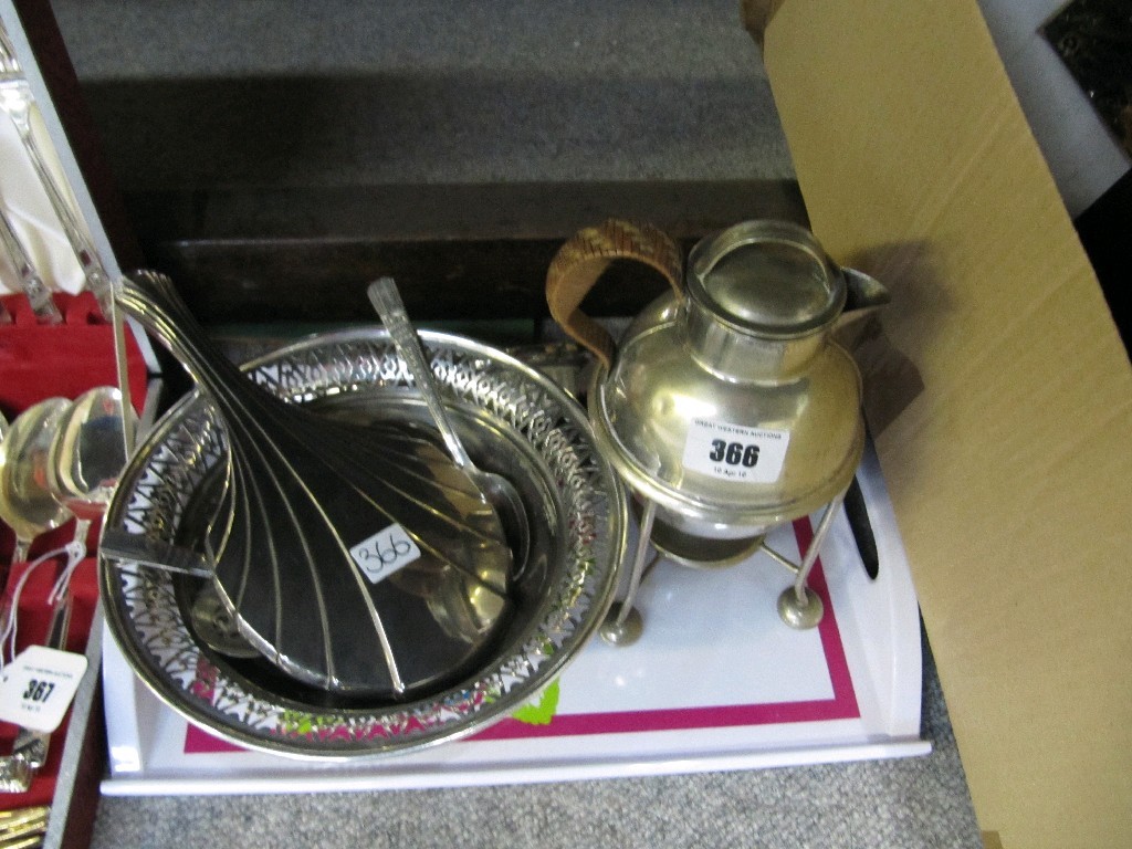 Appraisal: Tray lot of EP - kettle on stand basket etc