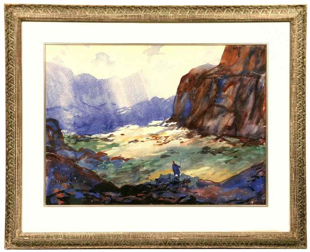 Appraisal: WATERCOLOR - Lone Figure in the Highlands by John Whorf