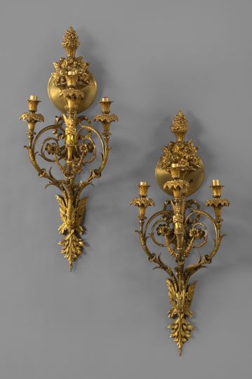 Appraisal: Good Large Pair of Gilt-Brass Three-Light Quiver Appliques first quarter