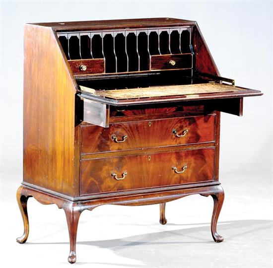 Appraisal: Queen Anne style mahogany bureau on stand fall board concealing