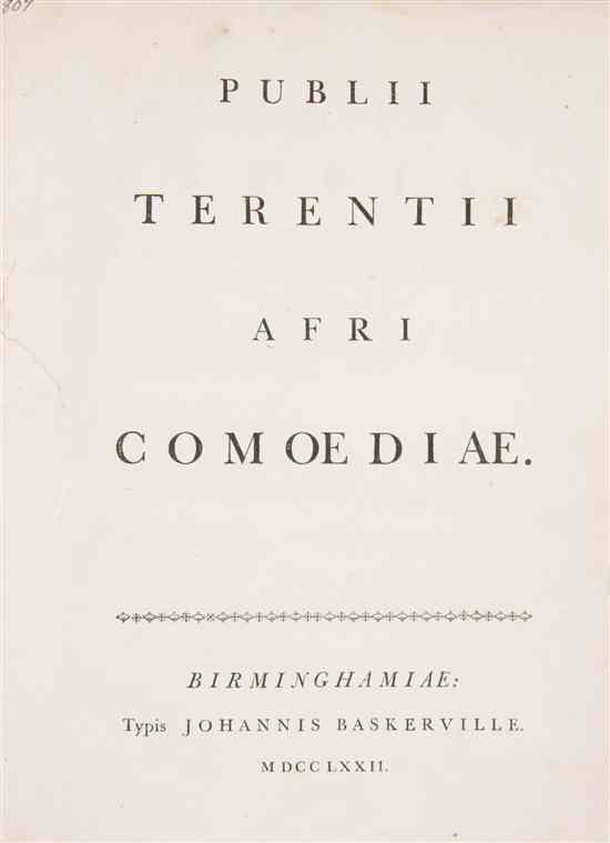 Appraisal: TERENCE Publii Terentii Afri Comoediae Birmingham Johannis Baskerville to contemporary