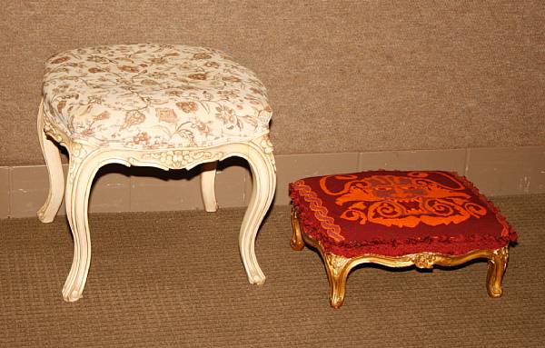 Appraisal: A Louis XV style giltwood footstool together with a Louis