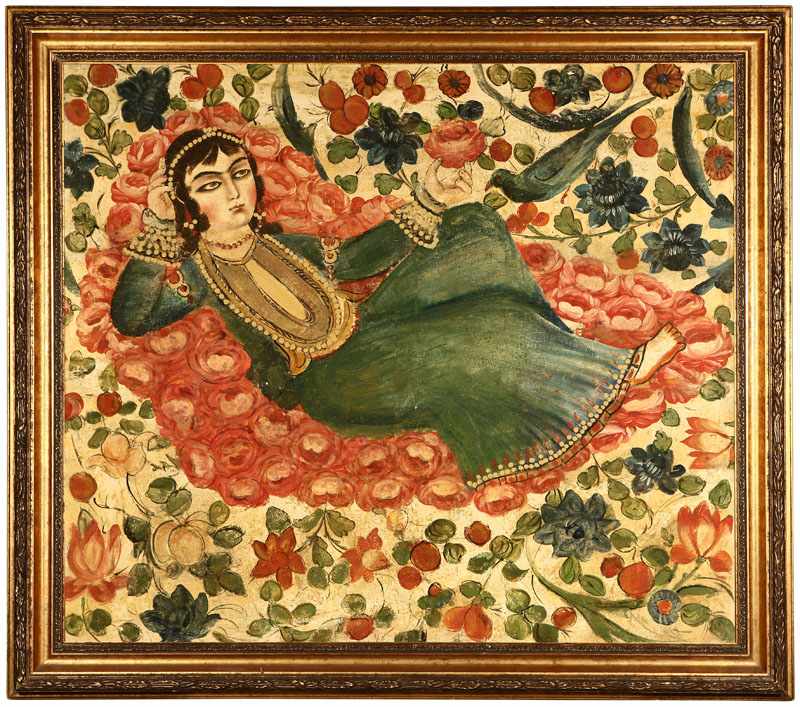 Appraisal: th early th Century Persian Qajar painting Recumbent Woman in