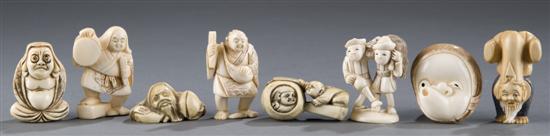 Appraisal: Group of carved and tinted ivory bone netsukes th century