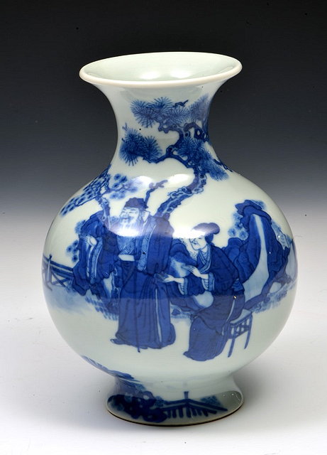 Appraisal: A CHINESE BLUE AND WHITE BOTTLE VASE painted in Kangxi