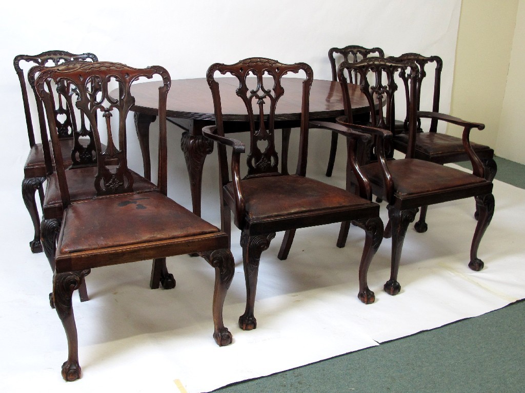 Appraisal: Seven early th century mahogany Chippendale style dining chairs by