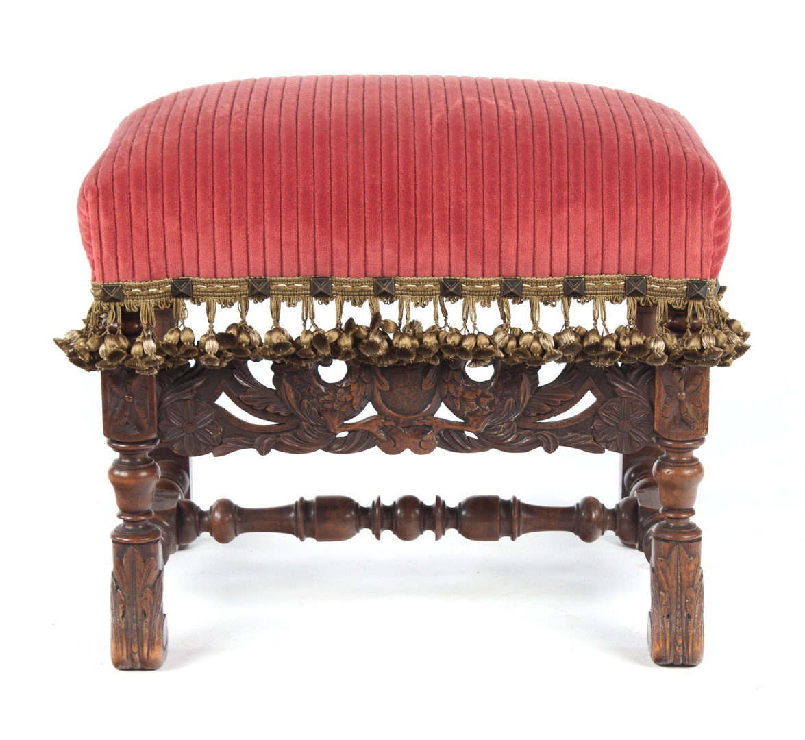 Appraisal: William and Mary style walnut upholstered stool upholstered seat with