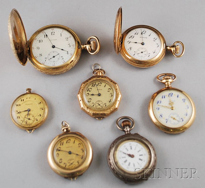 Appraisal: Seven Small Pocket Watches including a kt gold Illinois a