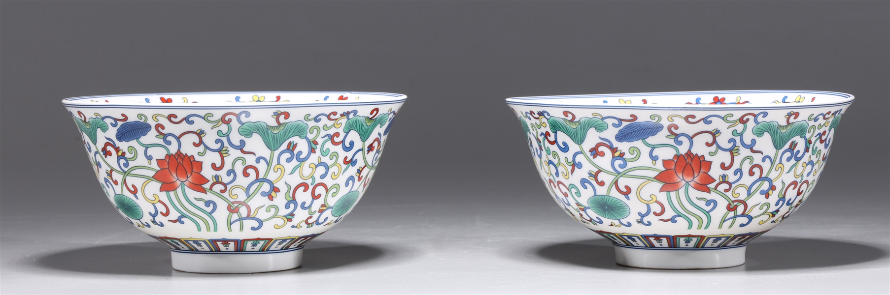 Appraisal: Two Chinese doucai porcelain bowls with floral motif six-character Qianlong