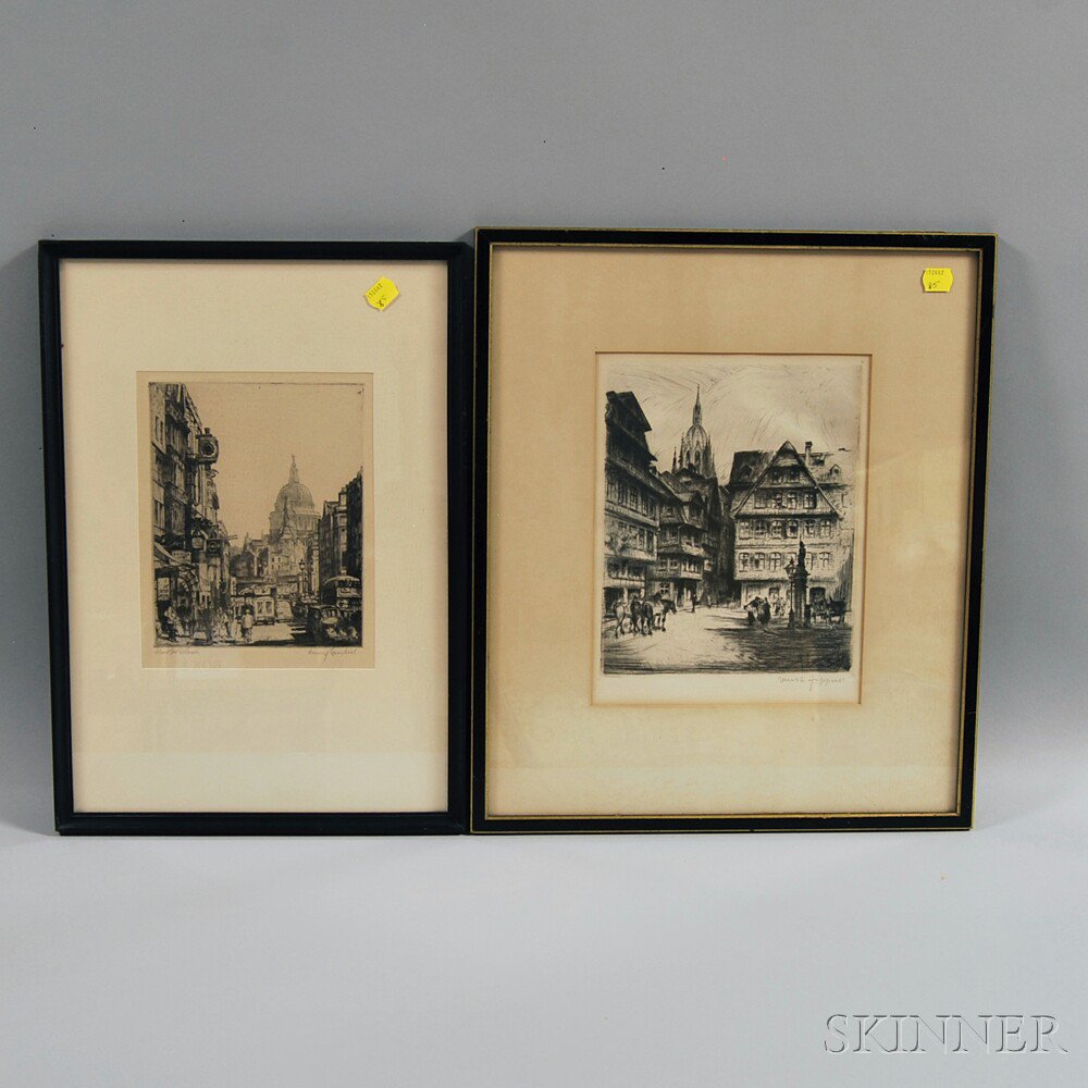 Appraisal: Two Framed European Street Scenes Henry Lambert British th th