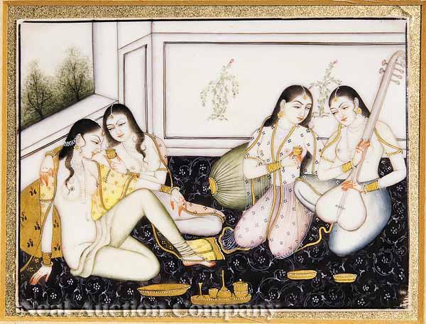 Appraisal: Indian School late th c The Musicians miniature ink watercolor