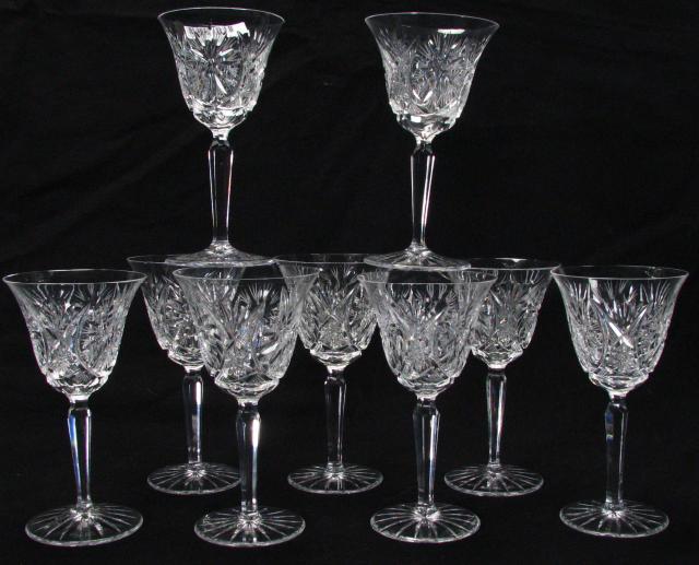 Appraisal: Set of Nine White Wine Stems '' high with cut