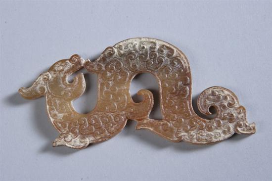 Appraisal: CHINESE CALCIFIED JADE DRAGON Warring States period - in long