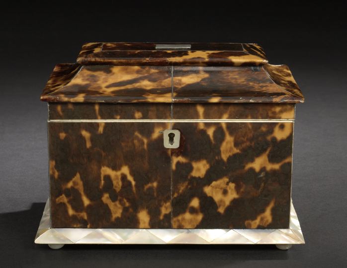 Appraisal: English Quilted Mother-of-Pearl-Banded Tortoiseshell Double-Compartment Tea Box third quarter th