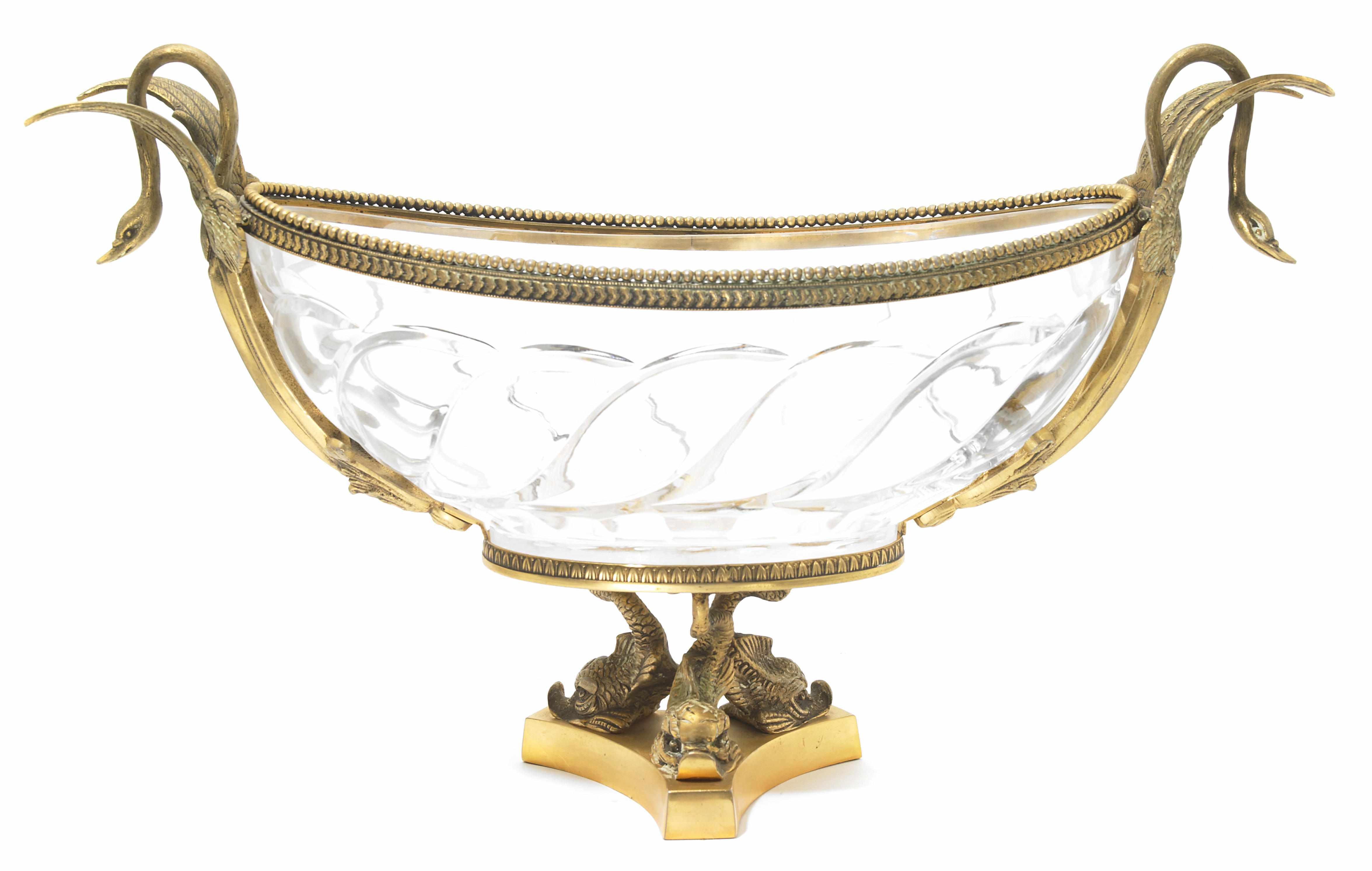 Appraisal: A French gilt metal and bronze mounted glass centerpiece bowl