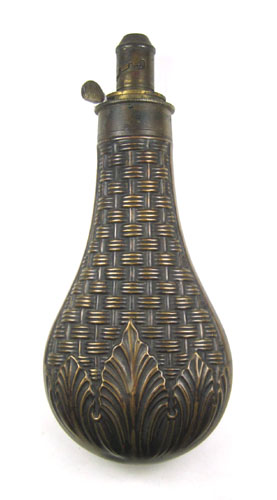 Appraisal: JAMES DIXON SONS POWDER FLASK copper body with basket weave