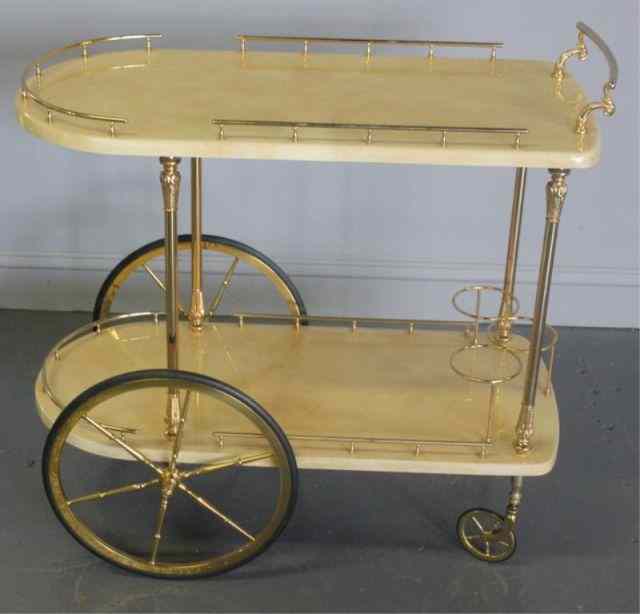 Appraisal: ALDO TURA Midcentury Rolling Bar Cart Label on bottom of