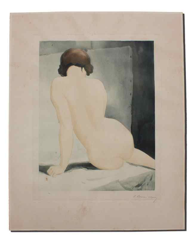 Appraisal: ILLEGIBLY SIGNED DECO ERA FEMALE NUDE AQUATINT Illegibly signed impression