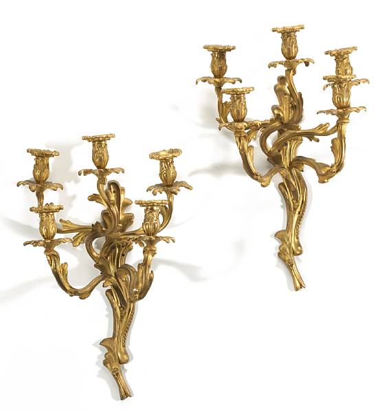 Appraisal: A pair of Louis XV style gilt bronze five light