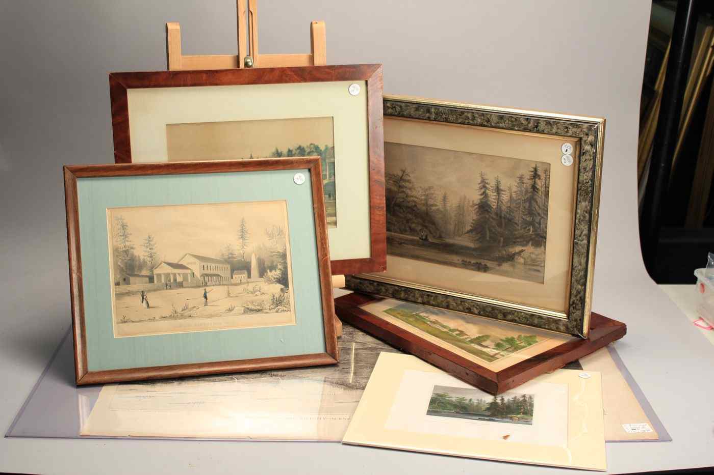 Appraisal: SIX PRINTS Framed and matted colored lithograph of Hamilton Spring