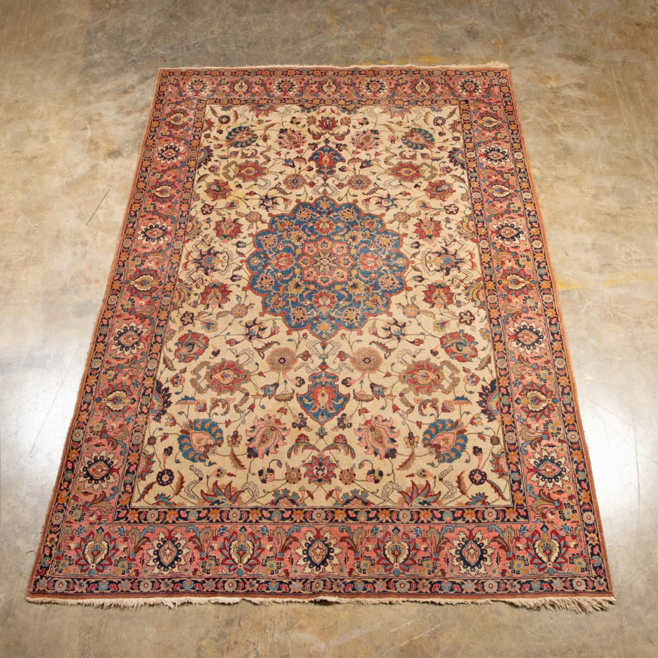 Appraisal: HAND KNOTTED WOOL PERSIAN TABRIZ CARPET X Hand knotted wool