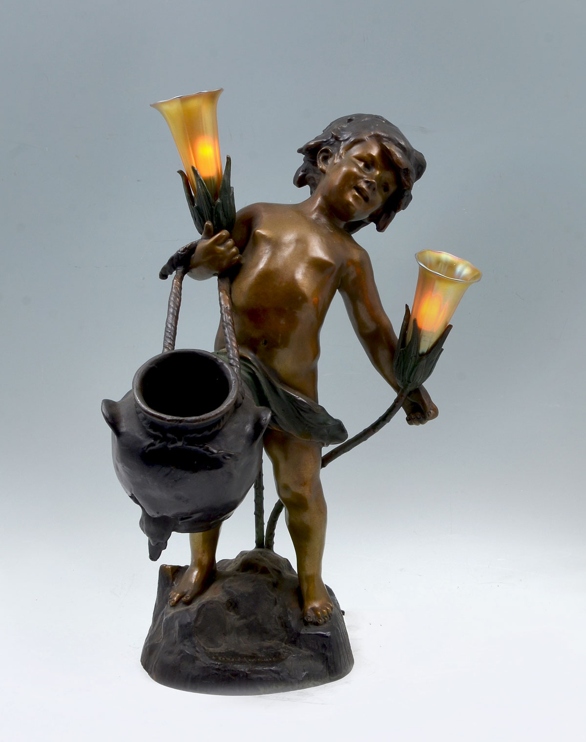 Appraisal: FIGURAL BRONZE LAMP AFTER AUGUSTE MOREAU Frolicking Young Boy with