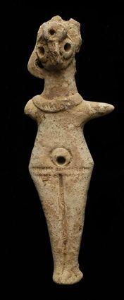 Appraisal: SYRIAN FERTILITY FIGURE Female terracotta figure of flattened form with