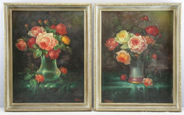 Appraisal: BELDENGREE J Pair of Oil on Canvas Floral StillLifes Both