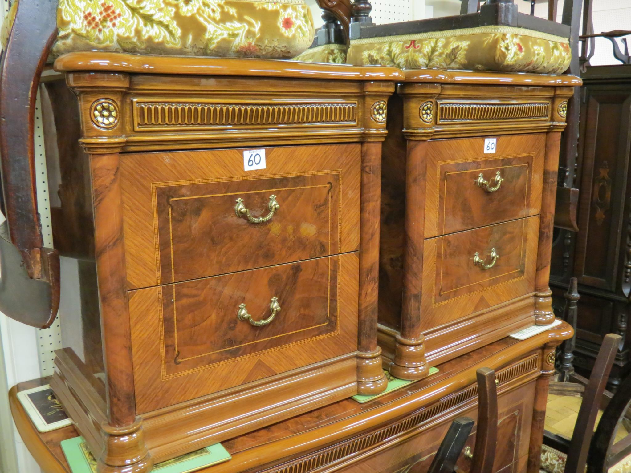 Appraisal: A large period-style bedroom suite burr walnut and marquetry finish