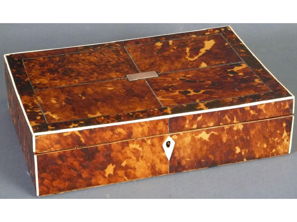 Appraisal: VICTORIAN TORTOISESHELL BOX oblong with hinged cover gilt coloured oblong