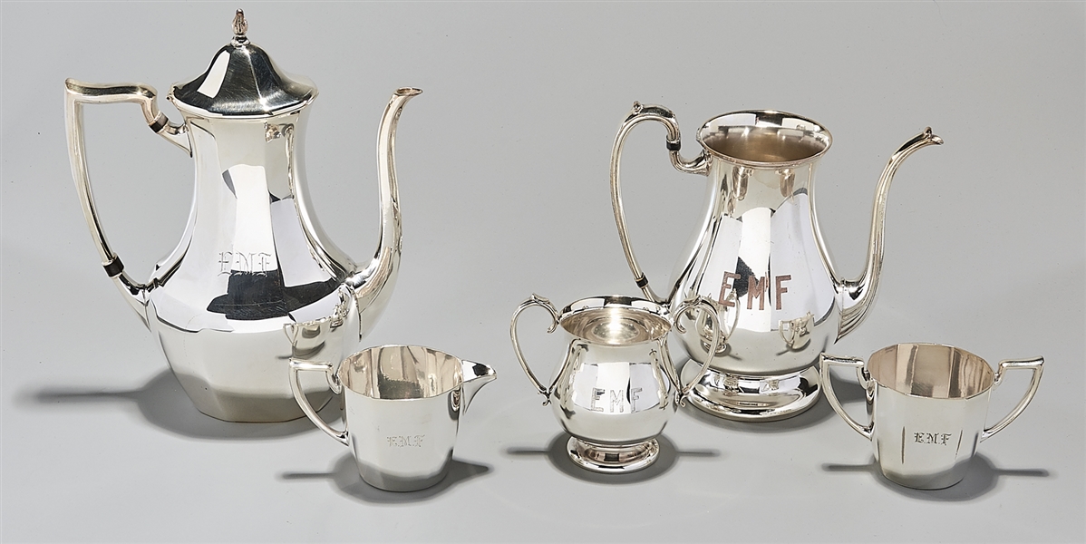 Appraisal: Group of five silver plate service articles including tea pot