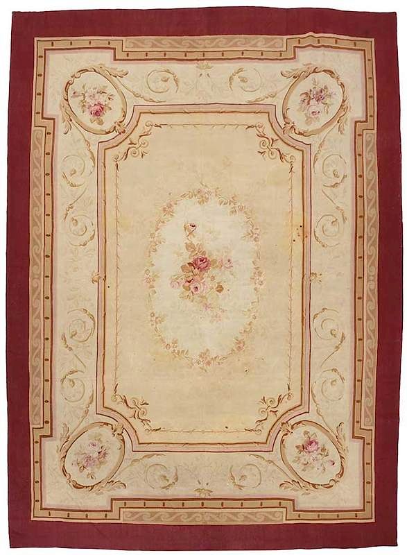 Appraisal: Aubusson Style Tapestry Rug Continental th th century central floral