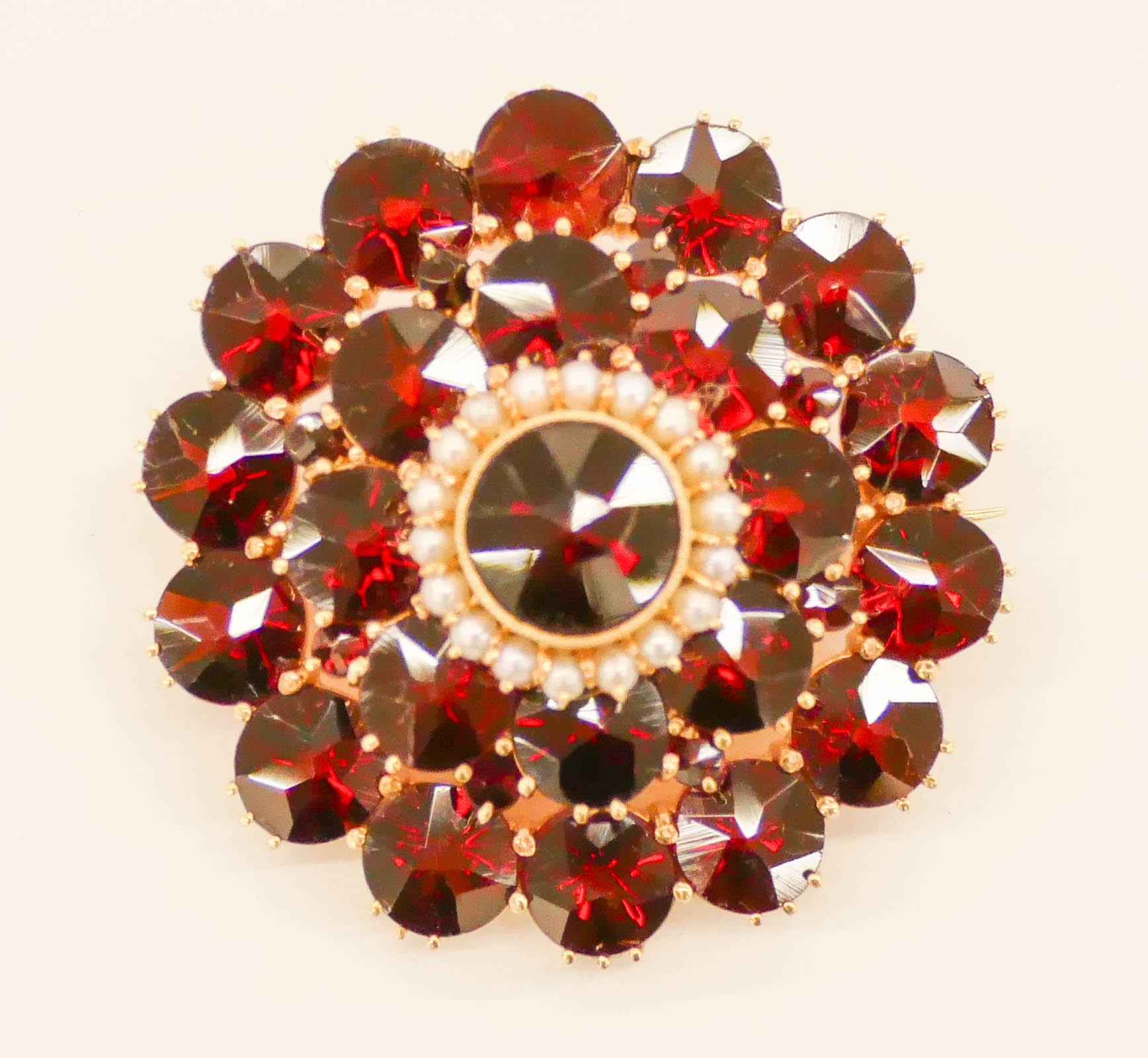 Appraisal: Lady's k Garnet Seed Pearl Pendant Brooch '' Set with