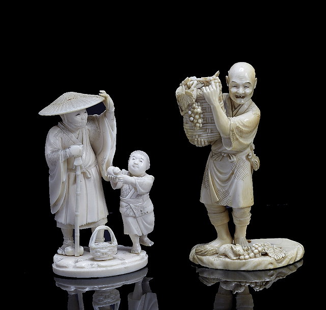 Appraisal: A Japanese ivory okimonoMeiji period - of a travelling priest