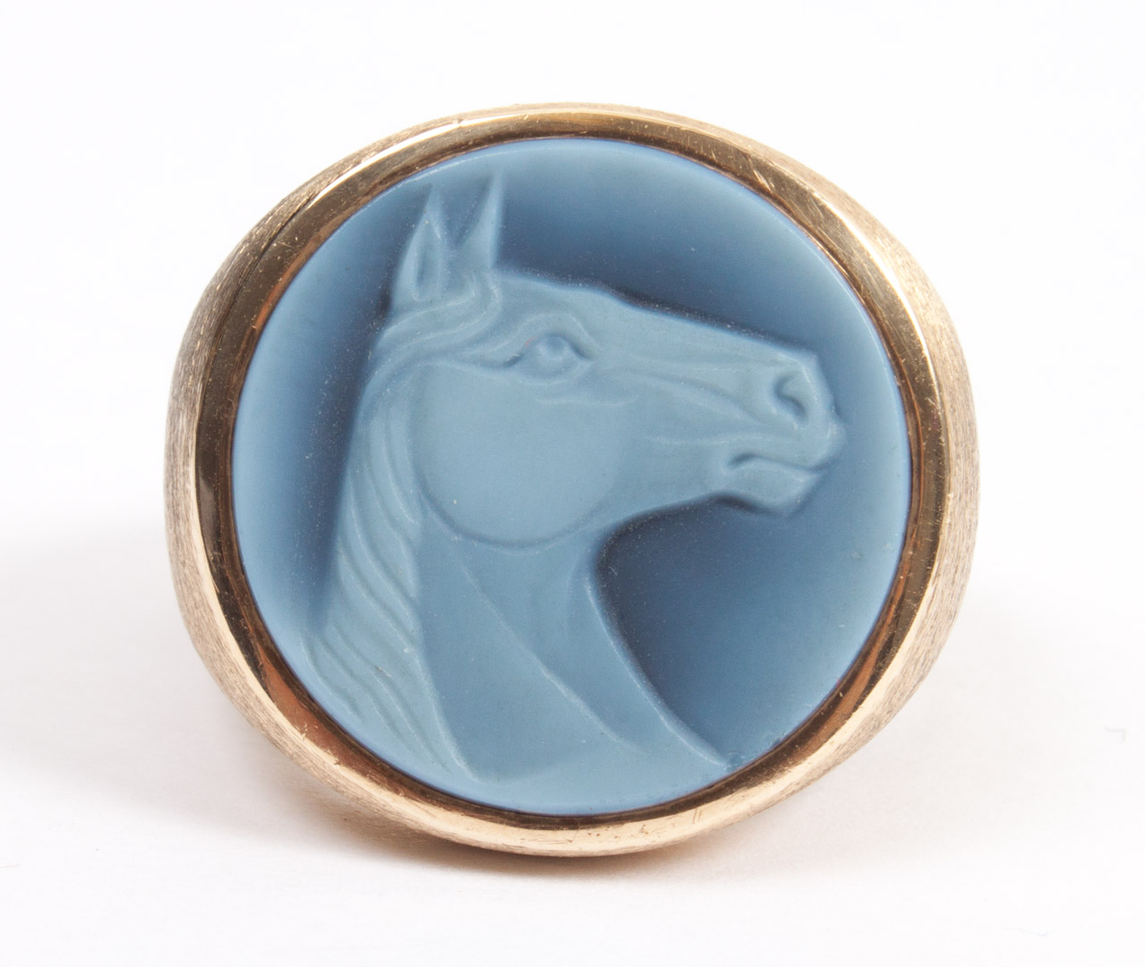 Appraisal: Gentleman's K gold ring with horse head plaque size grams