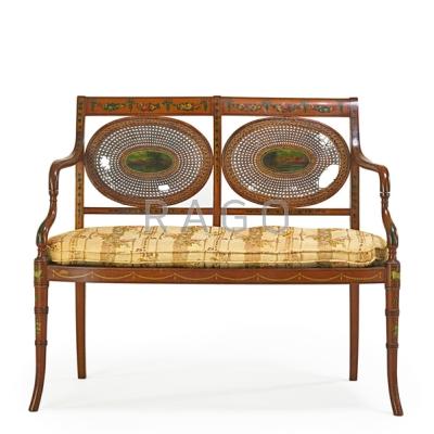 Appraisal: ENGLISH REGENCY SETTEE Walnut frame with caned seat and backs